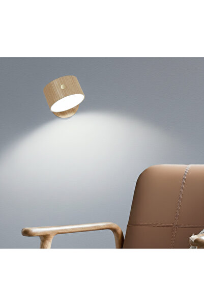 Generic Wooden bedside reading Lamp, 360 Rotation Touch Control rechargeable night Light (White light)