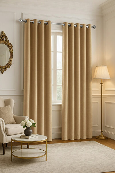 Bercem Home Perdele de fundal rustică cu textura catifea - bej