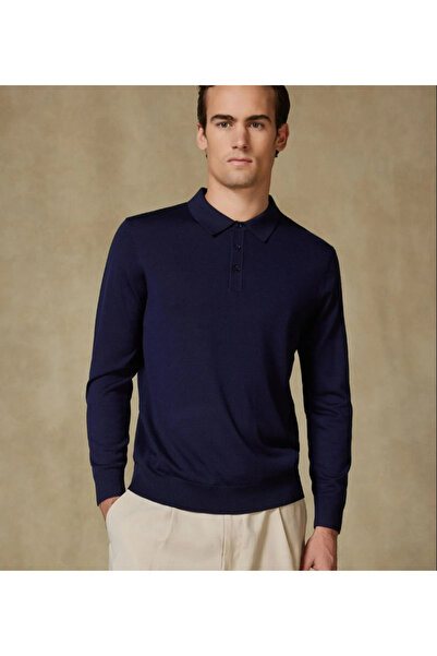 Abbate Nord Knitted 100% Wool Modern Fit Navy Blue Polo Neck Men's Plain Knitwear