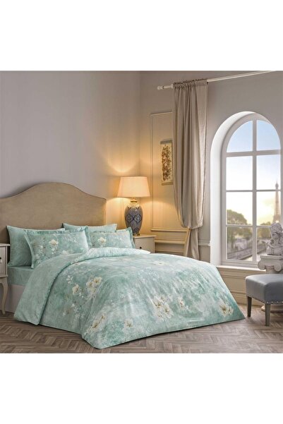 Linens Seine Satin Cotton Double Duvet Cover Set Turquoise