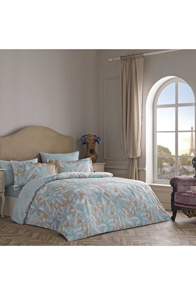 Linens Azure Cotton Satin Double Duvet Cover Set Blue