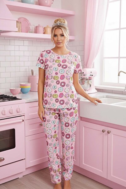 Merry See Rövid ujjú alsó hosszú fánk nyomott pizsama készlet