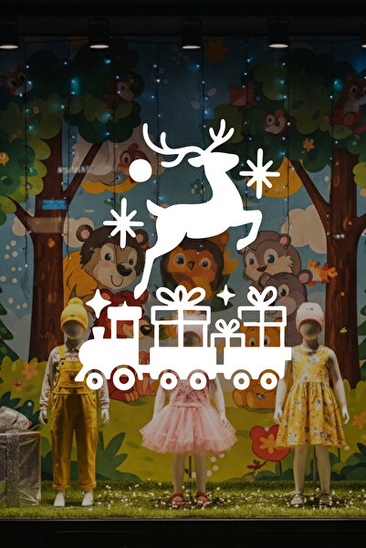 MIGNATIS Glass Sticker with Deer and New Year Train Design - New Year Window Display Decor