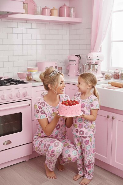 Merry See Rövid ujjú alsó hosszú fánk nyomott pizsama készlet