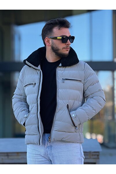 KINGAF Shiny Leather Men's Coat - Sheepskin Collar