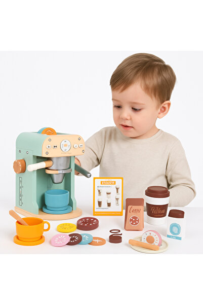 ideal STORE Aparat de Cafea din Lemn MDF, idealSTORE, cu 25 Accesorii, Set cu Două Cesti, Multicolor, 3+ ani