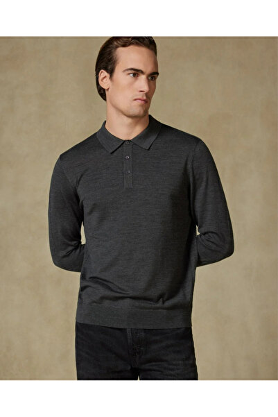 Abbate Nord Knitted 100% Wool Modern Fit Gray Polo Neck Men's Plain Knitwear