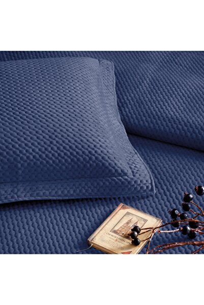 Linens Glace Double Bed Cover Set Navy Blue