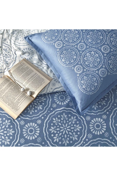 Linens Allday Tuiren - Blue Cotton Satin Double Duvet Cover Set