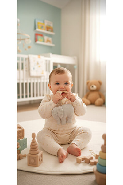 O&G Collection Küçük Fil %100 Pamuklu Organik 4 Katlı Multi Müslin Ahşap Diş ...