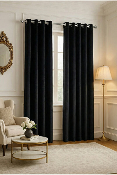 Bercem Home Velvet Textured Rustic Light Proof Background Curtain - Black