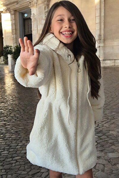 QUB CLUB Jachetă de pluș căptușită cu căptușeală albă pentru fete