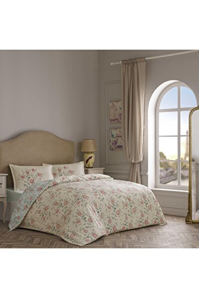 Linens Allday Fleur Cotton Satin Double Duvet Cover Set Cream