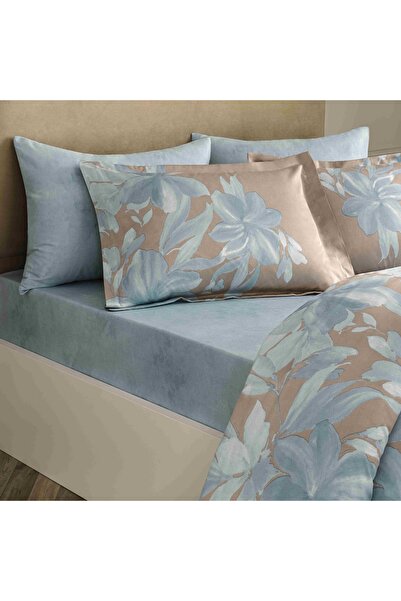 Linens Azure Cotton Satin Double Duvet Cover Set Blue