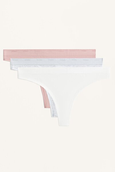 Oysho 3 adet logolu pamuk karışımlı tanga külot