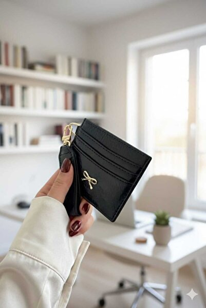 Uzs pace Bow Detailed Card Holder & Keychain - Black