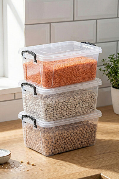 Poomy 3 Piece 8 Lt Storage Box with Locking Lid Transparent Storage Container...