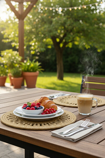 NEŞELİ HOME Jutty Wicker Look Jute Woven Round Natural Knitted Decorative Ame...