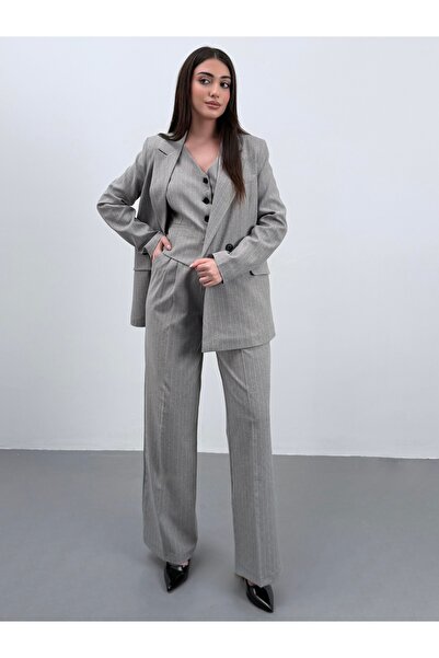 ossons Vonalmintás nadrág kabát mellény 3 részes öltöny