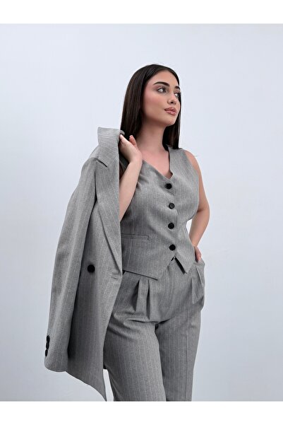 ossons Vonalmintás nadrág kabát mellény 3 részes öltöny