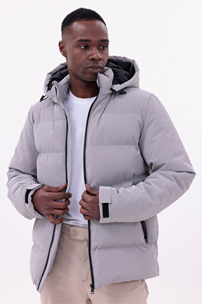 freemen Men's Gray Waterproof Coat Nova Fabric Removable Hooded Zipper Detail