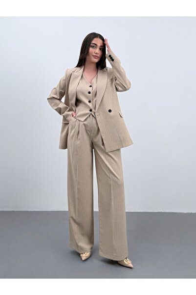 ossons Vonalmintás nadrág kabát mellény 3 részes öltöny