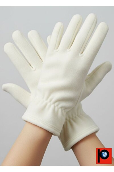 PAKER GİYİM Women's Ecru Winter Cold-Protective Soft Fleece Gloves