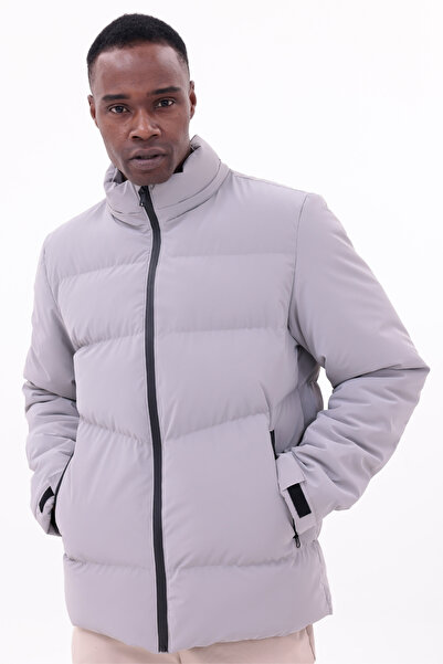 freemen Men's Gray Waterproof Coat Nova Fabric Removable Hooded Zipper Detail