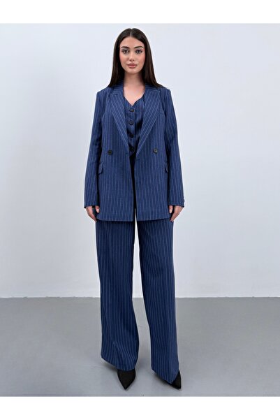 ossons Vonalmintás nadrág kabát mellény 3 részes öltöny