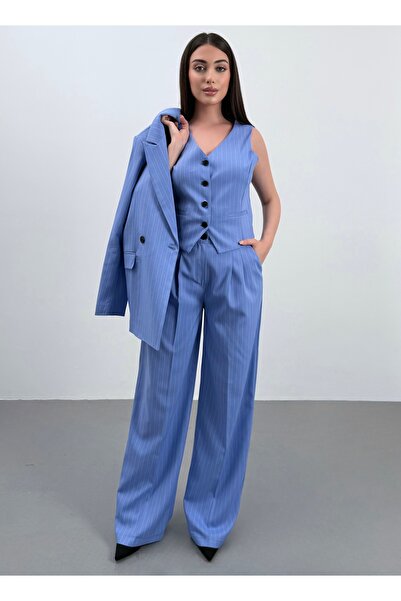 ossons Vonalmintás nadrág kabát mellény 3 részes öltöny