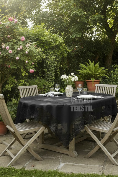 Çt Çeyizci Tekstil Desenli Dertsiz Leke Tutmaz Dantelli Masa Örtüsü, Çini Des...