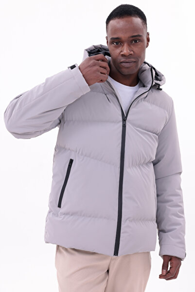 freemen Men's Gray Waterproof Coat Nova Fabric Removable Hooded Zipper Detail