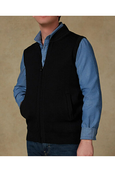 Abbate Forte Knitted Fabric Wool Modern Fit Black Mock Neck Men's Plain Knitwear