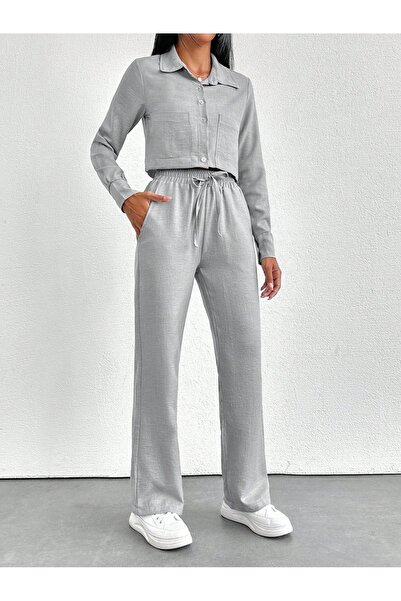 onlymoon NŐI RUHÁK, szürke szövött öltöny, alsó felső szett