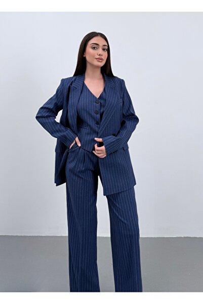 ossons Vonalmintás nadrág kabát mellény 3 részes öltöny