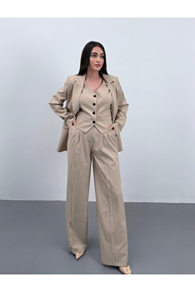 ossons Vonalmintás nadrág kabát mellény 3 részes öltöny