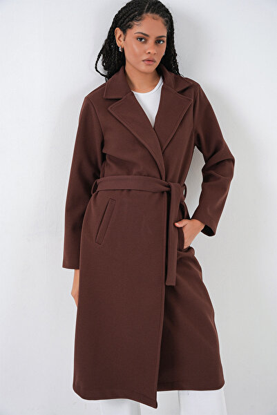 Bigdart 9118 Палто с щампа с двуредна яка - кафяво