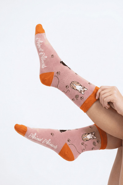 Trampoline Cat Patterned Long Socks - Patterned Socks - Pink Long Socks