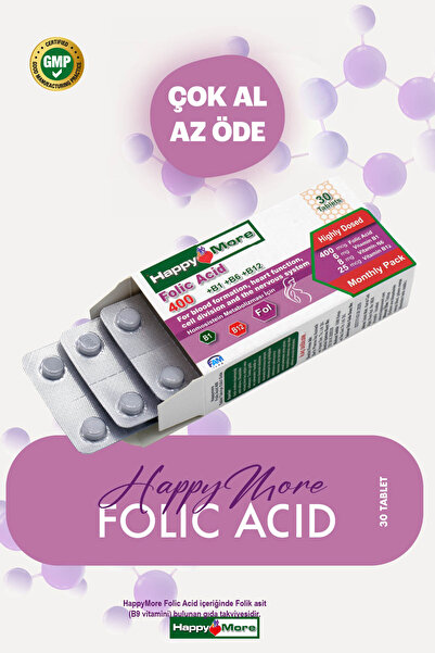 happy more B Grubu Vitaminler Içeren Folik Asit Takviye Edici Gıda 30 Tablet