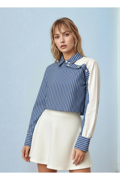 MAMAYAGA Dámská košile s krátkým rukávem s límcem a rukávem s knoflíky se speciálním designem