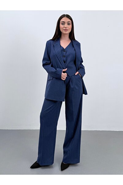 ossons Vonalmintás nadrág kabát mellény 3 részes öltöny