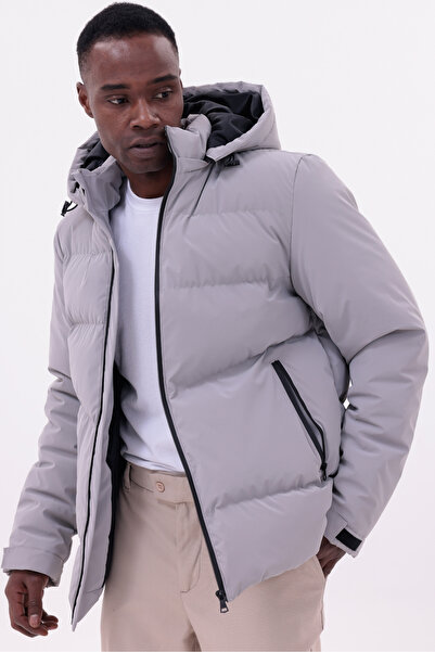 freemen Men's Gray Waterproof Coat Nova Fabric Removable Hooded Zipper Detail