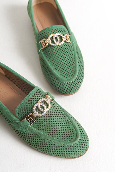 MARSEDO Andra Kadın Tokalı Yuvarlak Burun Günlük Babet Yeşil