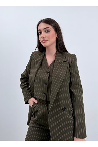 ossons Line Patterned Trousers Jacket Vest 3-Piece Suit