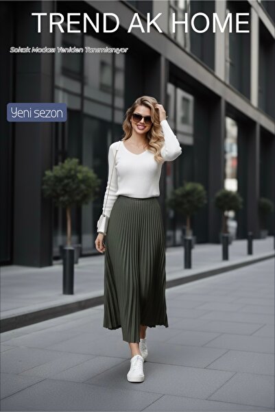 OSKAR FIRÇA Khaki Color Skirt with Elastic Waist and Pleats