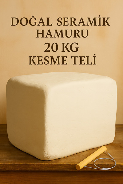 DSH Doğal Seramik Hamuru Beyaz Seramik Hamuru, Doğal Kil Çamuru, Oyun Hamuru, 20 Kg, Çamur Kesme Teli-ipi