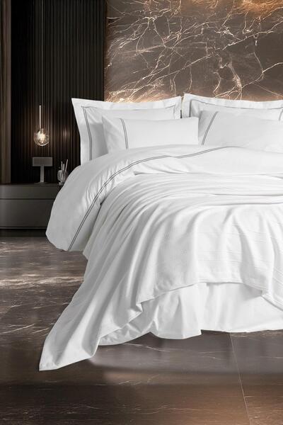 Cotton Box Classic Dowry - Double Pique Duvet Cover Set - Mehveş White