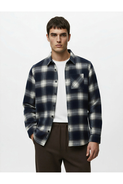 Koton Regular Fit Uzun Kollu Cepli Klasik Yaka Oduncu Gömleği