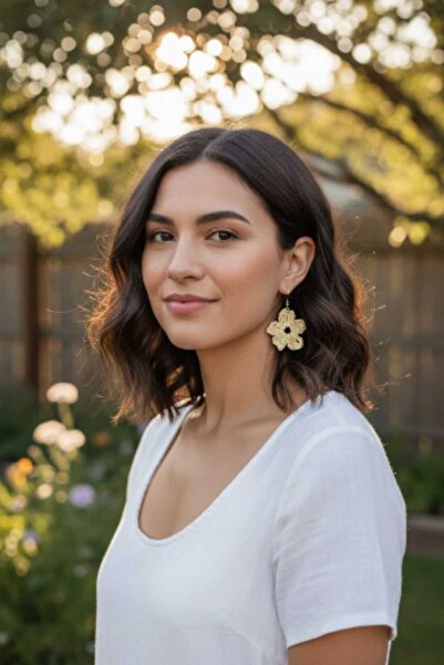 Tokuşka Örgü Rafya Çiçek Model Sallantılı Küpe