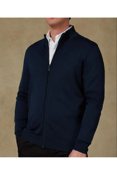 Abbate Ανδρικά ίσια πλεκτά ρούχα Seta από πλεκτό ύφασμα βαμβακερό μοντέρνο σε ναυτικό μπλε ψηλός λαιμός